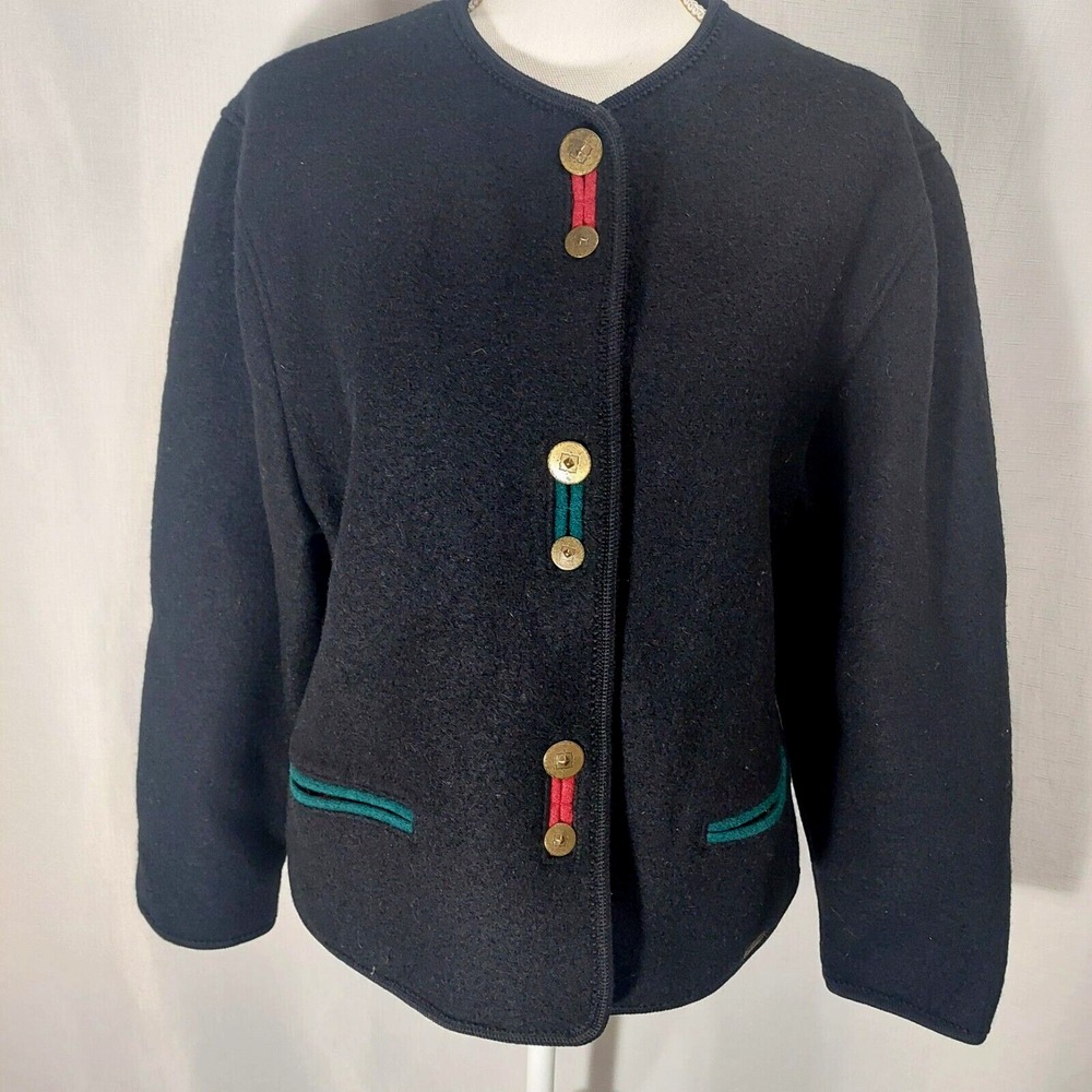 Giesswein VTG Womens 44 USA‎ 16 Wool Jacket Blazer Black Button Up Lined Pockets